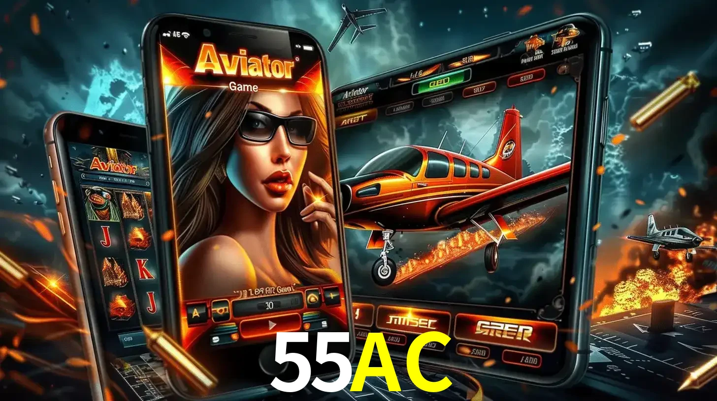 O popular jogo de apostas Aviator exibido em vários celulares e tablets, mostrando a interface emocionante e a ação de voo disponíveis para jogar agora no 55AC.