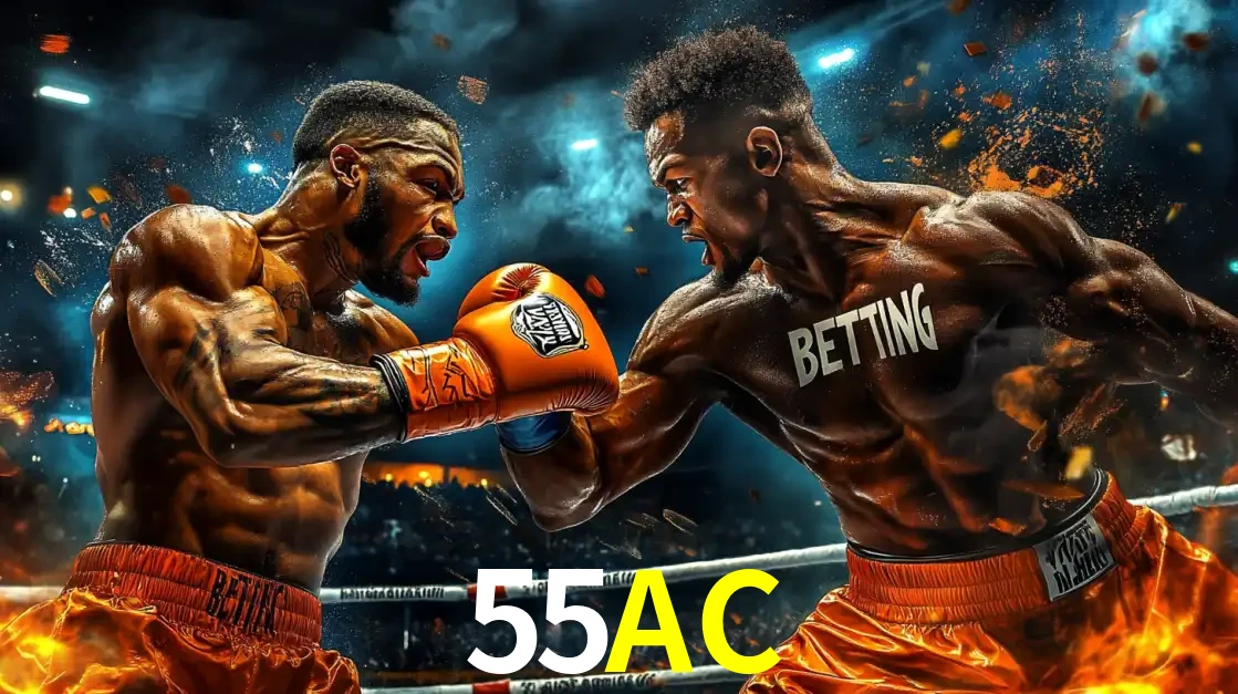 Dois boxeadores em uma luta intensa e explosiva, representando a adrenalina e as oportunidades de apostas em esportes de combate disponíveis na plataforma 55AC.