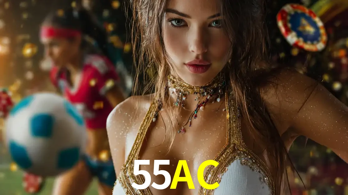Mulher elegante representando a combinação de glamour e emoção das apostas esportivas, com uma jogadora de futebol ao fundo, destacando a ação no 55AC.